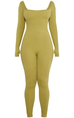 PrettyLittleThing Snatched*Shape Snatched Rib Square Neck Thumb Hole Jumpsuit