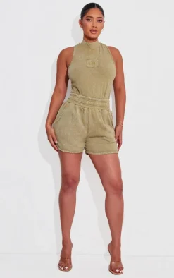 Best PrettyLittleThing Shape Sweat High Waist Shorts Olive