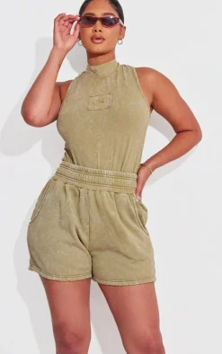 Best PrettyLittleThing Shape Sweat High Waist Shorts Olive