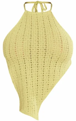 New PrettyLittleThing Shape Textured Halterneck Backless Top Olive