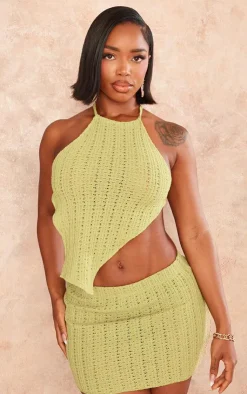 Hot PrettyLittleThing Shape Textured Mini Skirt Olive