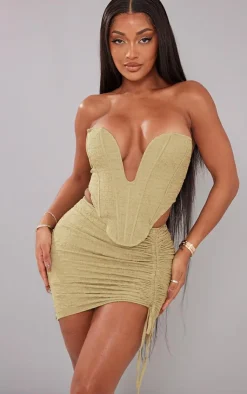 Best PrettyLittleThing Shape Textured Ruched Side Bodycon Skirt Olive