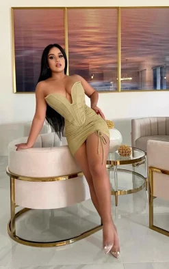 Best PrettyLittleThing Shape Textured Ruched Side Bodycon Skirt Olive