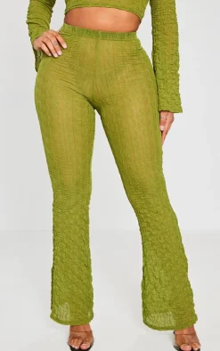 Online PrettyLittleThing Shape Textured Sheer Wide Leg Pants Olive