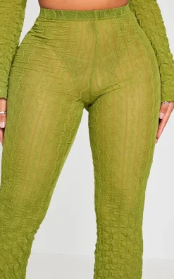 Online PrettyLittleThing Shape Textured Sheer Wide Leg Pants Olive