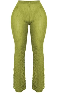 Online PrettyLittleThing Shape Textured Sheer Wide Leg Pants Olive