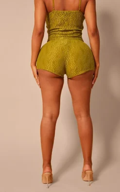 Discount PrettyLittleThing Shape Textured Woven Hot Pants Olive