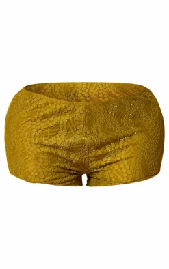 Discount PrettyLittleThing Shape Textured Woven Hot Pants Olive