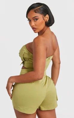 PrettyLittleThing Shape Twill Buckle Detail Cargo Bandeau Olive