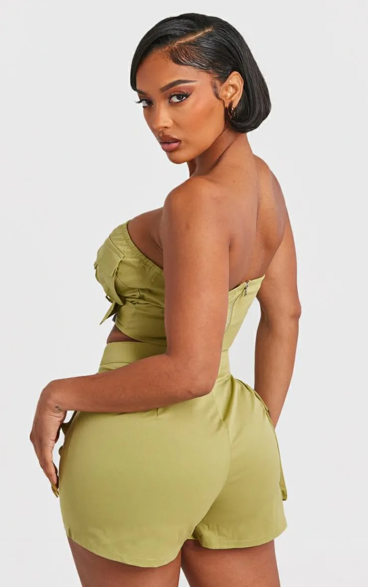 PrettyLittleThing Shape Twill Buckle Detail Cargo Bandeau Olive