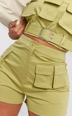 PrettyLittleThing Shape Twill Buckle Detail Cargo Bandeau Olive