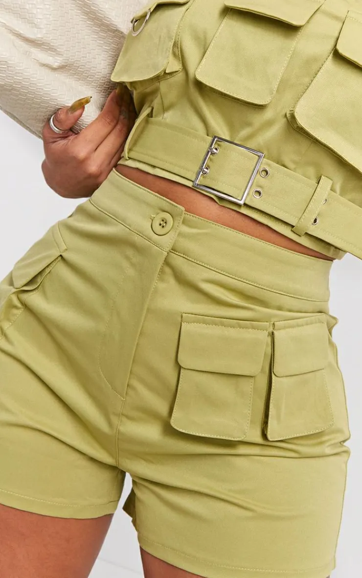PrettyLittleThing Shape Twill Buckle Detail Cargo Bandeau Olive