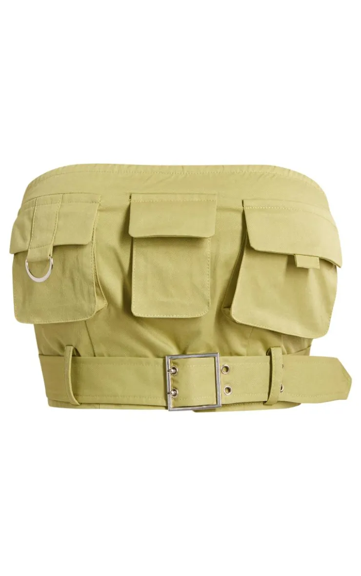 PrettyLittleThing Shape Twill Buckle Detail Cargo Bandeau Olive