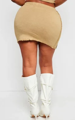 Hot PrettyLittleThing Shape Washed Cotton Seam Lettuce Hem Skirt Olive