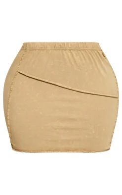 Hot PrettyLittleThing Shape Washed Cotton Seam Lettuce Hem Skirt Olive