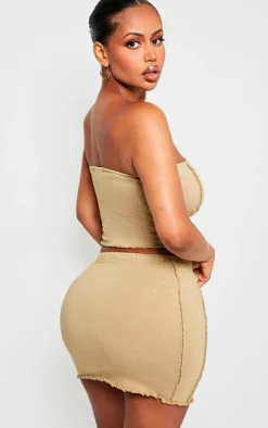 Best PrettyLittleThing Shape Washed Cotton Seam Bandeau Top Olive