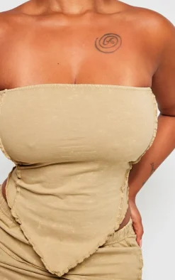 Best PrettyLittleThing Shape Washed Cotton Seam Bandeau Top Olive