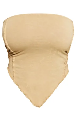 Best PrettyLittleThing Shape Washed Cotton Seam Bandeau Top Olive