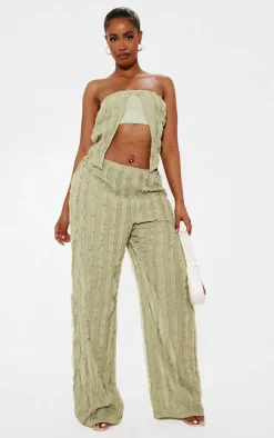 Clearance PrettyLittleThing Shape Woven Frill Detail Wide Leg Pants Olive