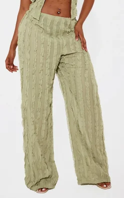 Clearance PrettyLittleThing Shape Woven Frill Detail Wide Leg Pants Olive