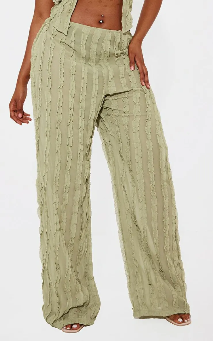 Clearance PrettyLittleThing Shape Woven Frill Detail Wide Leg Pants Olive