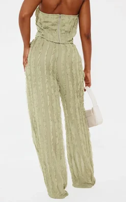 Clearance PrettyLittleThing Shape Woven Frill Detail Wide Leg Pants Olive