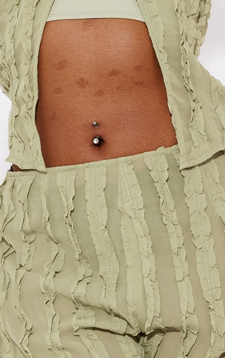 Clearance PrettyLittleThing Shape Woven Frill Detail Wide Leg Pants Olive