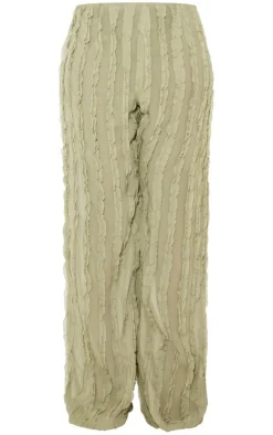 Clearance PrettyLittleThing Shape Woven Frill Detail Wide Leg Pants Olive