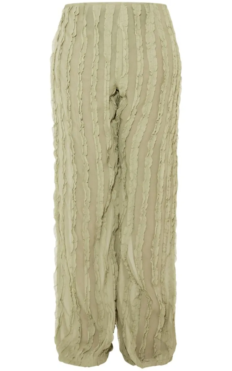 Clearance PrettyLittleThing Shape Woven Frill Detail Wide Leg Pants Olive