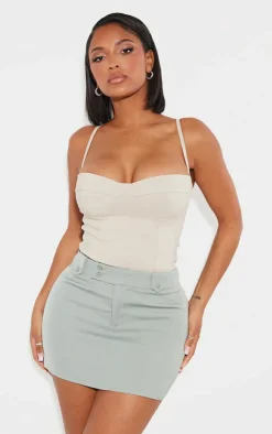 Outlet PrettyLittleThing Shape Olive Woven Micro Mini Skirt Moss Khaki