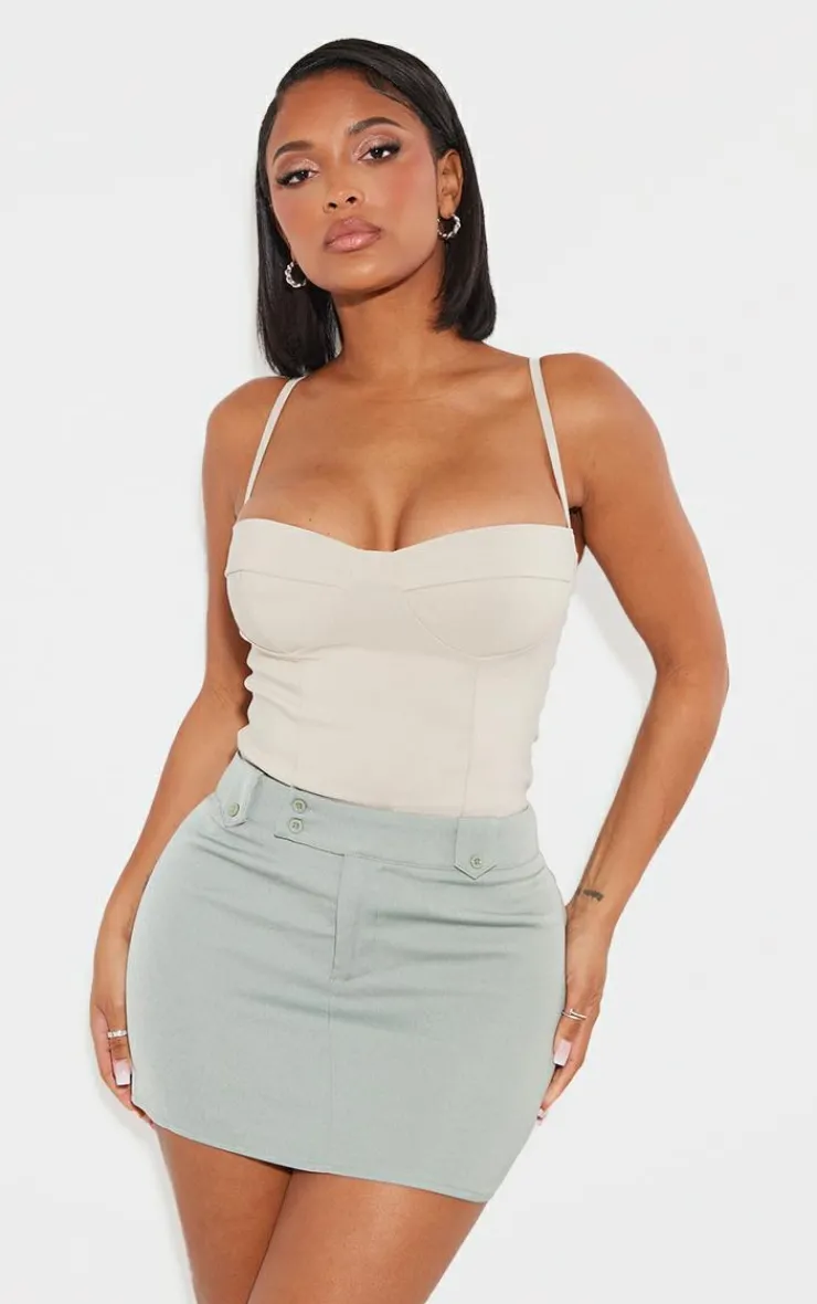 Outlet PrettyLittleThing Shape Olive Woven Micro Mini Skirt Moss Khaki