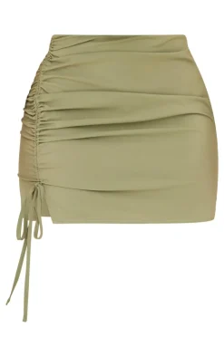 Discount PrettyLittleThing Shape Woven Ruched Side Mini Skirt Olive