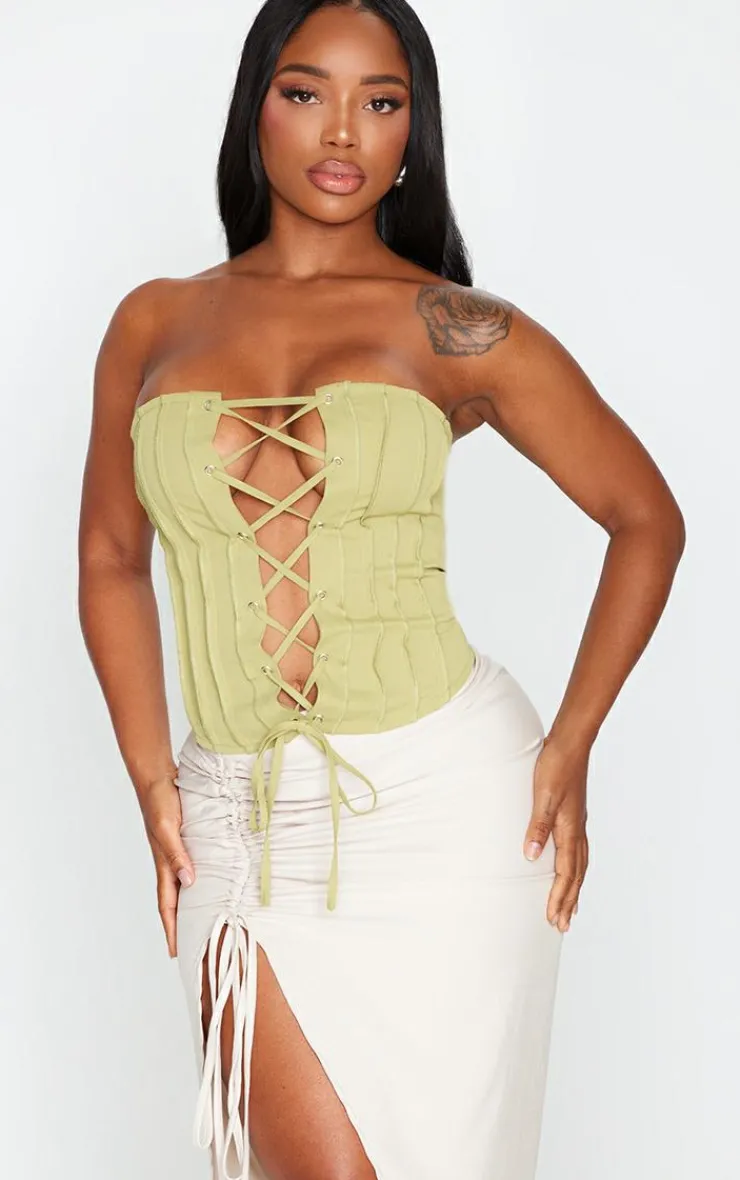 PrettyLittleThing Corsets*Shape Woven Seam Detail Bandeau Lace Up Corset