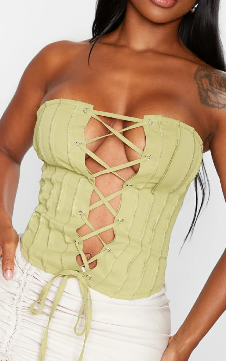 PrettyLittleThing Corsets*Shape Woven Seam Detail Bandeau Lace Up Corset