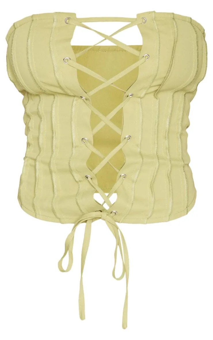 PrettyLittleThing Corsets*Shape Woven Seam Detail Bandeau Lace Up Corset