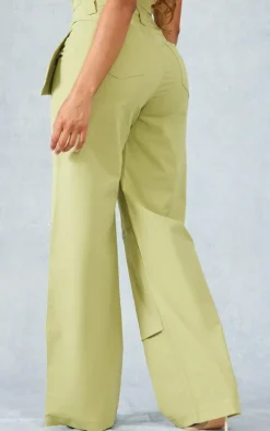 Discount PrettyLittleThing Shape Woven Zip Detail Pants Olive
