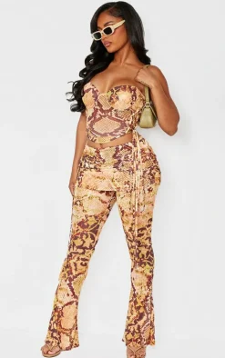 Clearance PrettyLittleThing Shape Animal Foldover Waist Flare Pants Orange