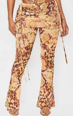 Clearance PrettyLittleThing Shape Animal Foldover Waist Flare Pants Orange