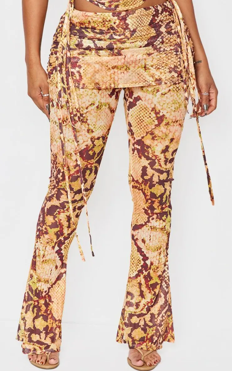 Clearance PrettyLittleThing Shape Animal Foldover Waist Flare Pants Orange