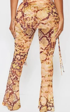 Clearance PrettyLittleThing Shape Animal Foldover Waist Flare Pants Orange