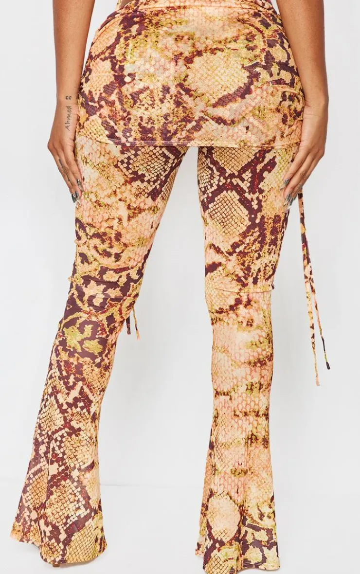 Clearance PrettyLittleThing Shape Animal Foldover Waist Flare Pants Orange