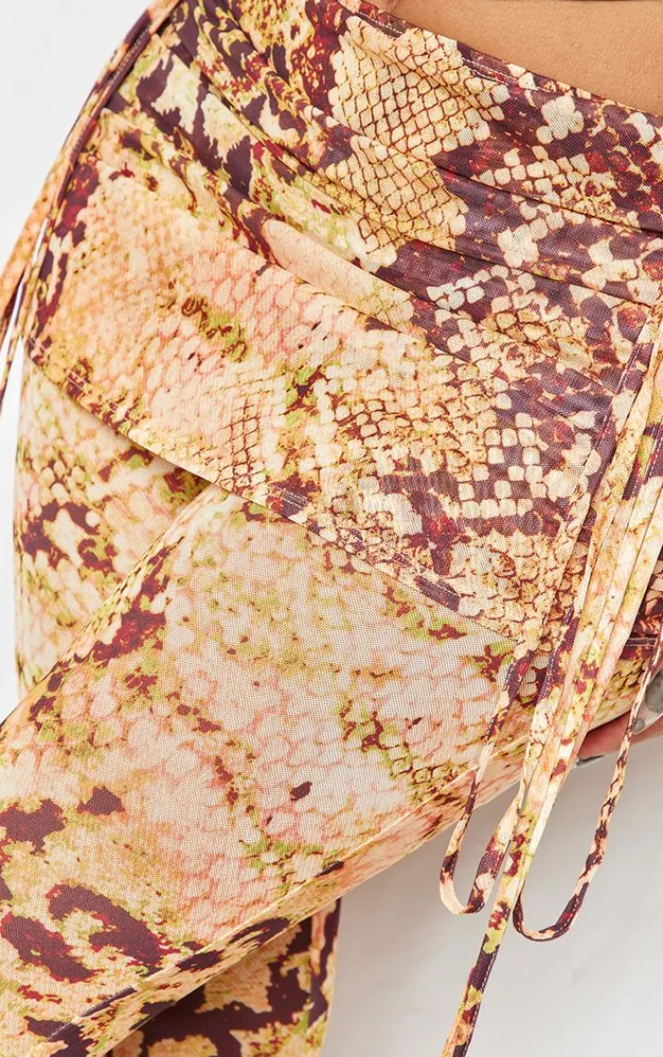 Clearance PrettyLittleThing Shape Animal Foldover Waist Flare Pants Orange