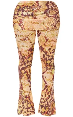 Clearance PrettyLittleThing Shape Animal Foldover Waist Flare Pants Orange