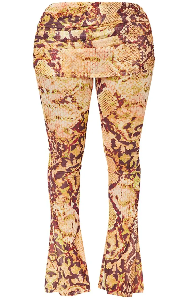 Clearance PrettyLittleThing Shape Animal Foldover Waist Flare Pants Orange