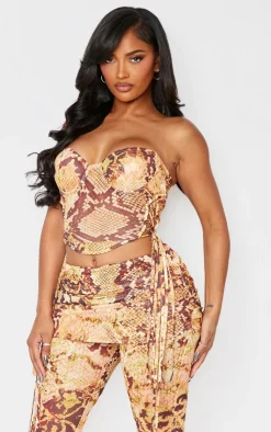 Hot PrettyLittleThing Shape Animal Mesh Bandeau Boning Corset Orange
