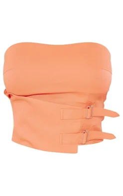 Sale PrettyLittleThing Shape Buckle Detail Woven Corset Orange