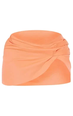PrettyLittleThing Shape Buckle Detail Woven Mini Skirt Orange