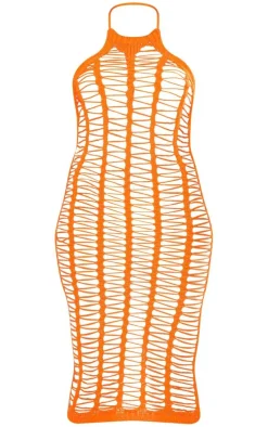 Shape Knit Ladder Backless Halterneck Midi Dress-PrettyLittleThing