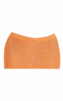 New PrettyLittleThing Shape Ladder Knit Micro Mini Skirt Orange