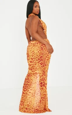 Shape Orange Leopard Printed Chiffon Drape Front Maxi Dress-PrettyLittleThing Online
